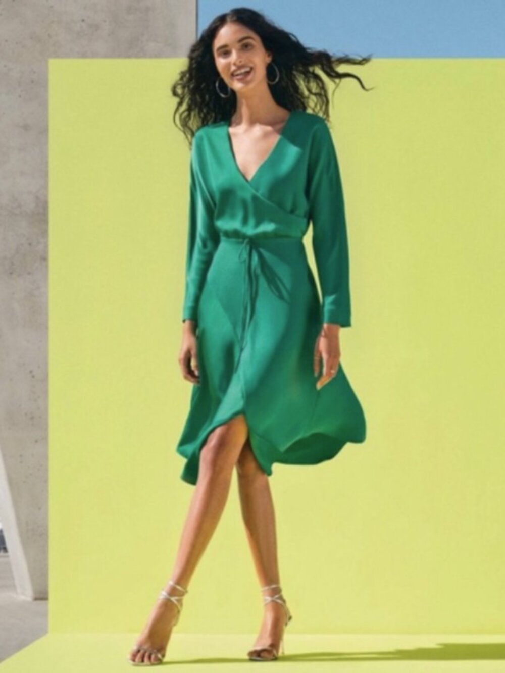 Cushnie x Target Emerald Green Faux Wrap Asymmetric Satin Dress size 6